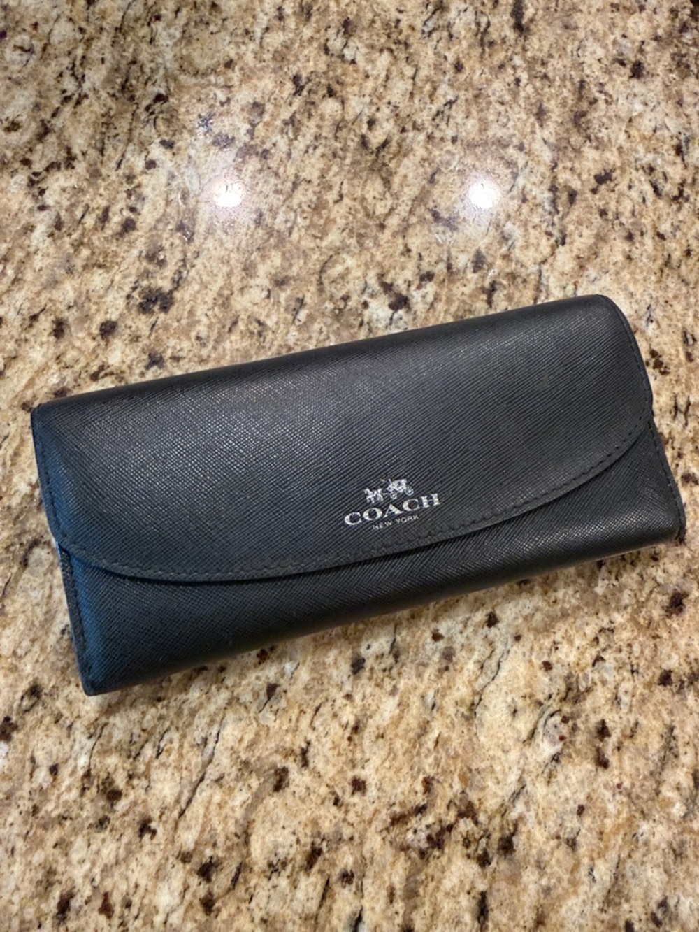 Coach Black Saffiano Fold-Over Continental Wallet
